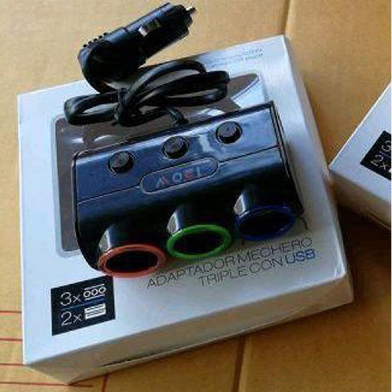 CAR Adaptador Mechero Triple Con USB CAR Adaptador Mechero Triple Con USB